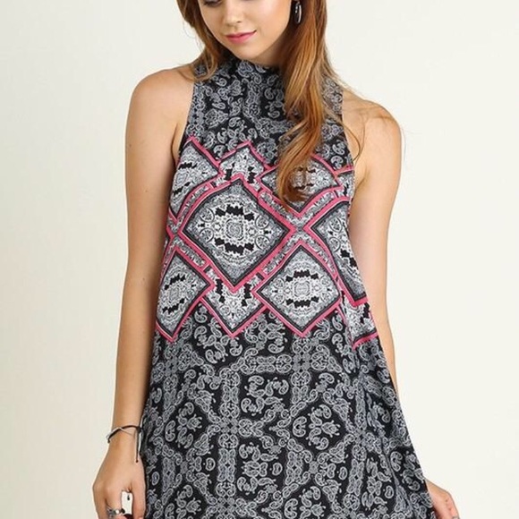 ❗️CLOSING SALE❗️ Black Printed Halter Mini Dress - Picture 3 of 3